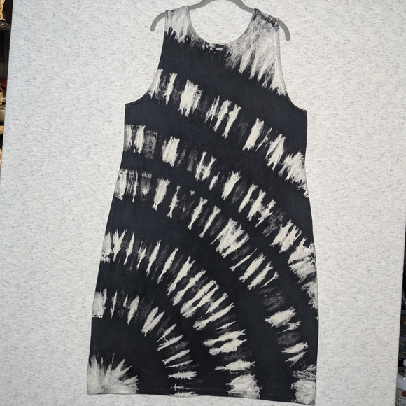Saturday Sunday By Anthropologie Black Tie-Dye Midi Cotton Blend Dress Sz XL - Picture 8 of 14